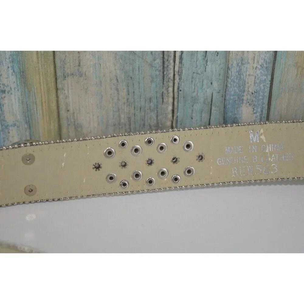 BHW Rhinestone Western Belt Brown Cow Hair Size M 32 Conch Jewel Gemstone Buckle